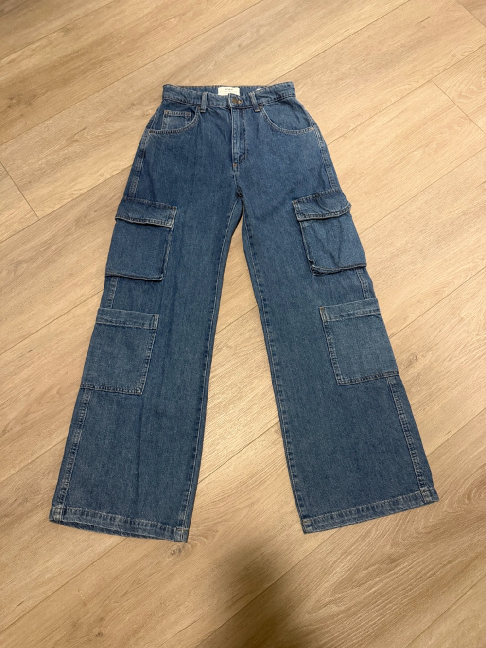 Cotton On Blue Washed Cargo Wide-Leg Jeans